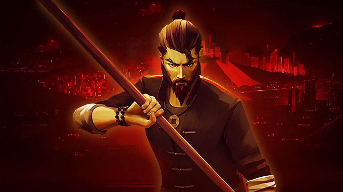 Sifu's protagonist as a middle-aged adult, wielding a quarterstaff in both hands